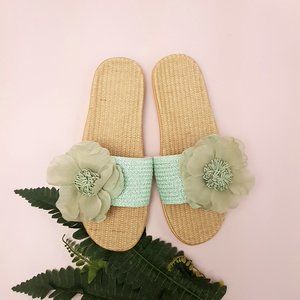 Tahiti Flower Natural Linen Slide Slippers/Woman-9